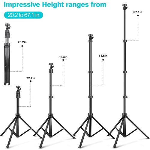 67'' Phone Tripod Stand & Selfie Stick Tripod, Cellphone Tripod with Wireless Remote and Phone Holder, Compatible with All Phones/Cameras