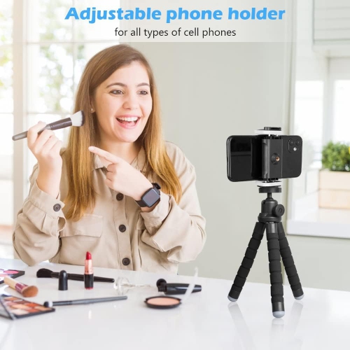 Phone Tripod, Portable and Flexible Tripod with Wireless Remote and Universal Clip, Compatible with All Cell Phones/Cameras, Tripod Stand for