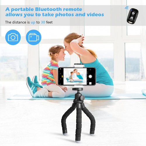 Phone Tripod, Portable and Flexible Tripod with Wireless Remote and Universal Clip, Compatible with All Cell Phones/Cameras, Tripod Stand for