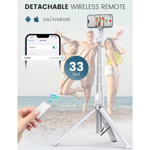 60" Phone Tripod Selfie Stick,Travel Selfie Stick Tripod with Remote Portable Tripod for Cell Phone Tripod Compatible with 4''-7'' iPhone Android