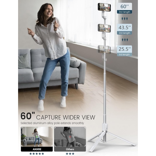 60" Phone Tripod Selfie Stick,Travel Selfie Stick Tripod with Remote Portable Tripod for Cell Phone Tripod Compatible with 4''-7'' iPhone Android