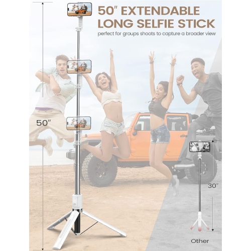 50”Portable Travel Selfie Stick Tripod with Remote, Wireless Selfie Stick Phone Tripod Stand for Cell Phone Compatible with 4-7" iPhone Android