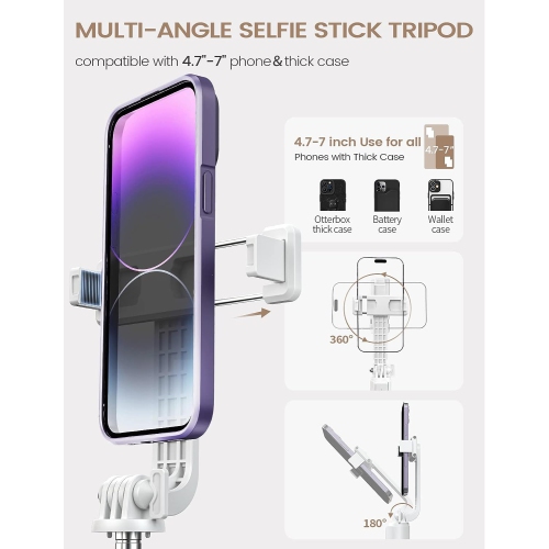 50”Portable Travel Selfie Stick Tripod with Remote, Wireless Selfie Stick Phone Tripod Stand for Cell Phone Compatible with 4-7" iPhone Android