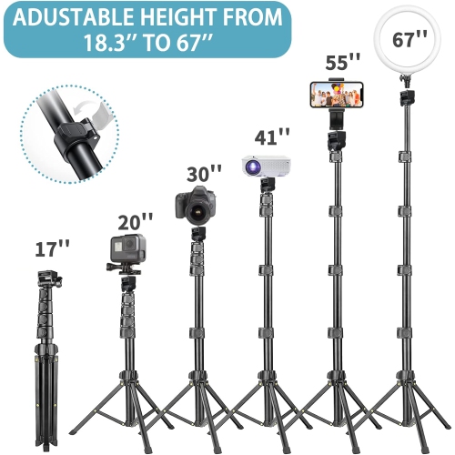 67'' Phone Tripod, Extendable Cell Phone Tripod Stand with Wireless Remote Carrying Bag, All in One Professional Selfie Stick Tripod, Compatible with