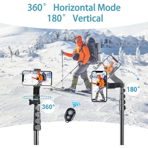 67'' Phone Tripod, Extendable Cell Phone Tripod Stand with Wireless Remote Carrying Bag, All in One Professional Selfie Stick Tripod, Compatible with