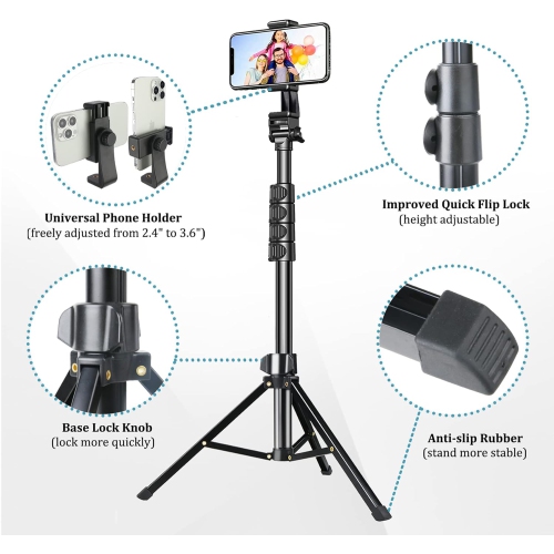 67'' Phone Tripod, Extendable Cell Phone Tripod Stand with Wireless Remote Carrying Bag, All in One Professional Selfie Stick Tripod, Compatible with