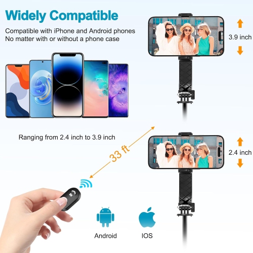 Trépied pour perche à égoportrait, trépied pour téléphone et trépied pour perche à égoportrait avec télécommande rechargeable, trépied extensible