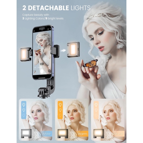 60" Phone Tripod Selfie Stick with Remote and 2 Light,Travel Selfie Stick Tripod for Cell Phone Compatible with 4''-7'' iPhone Android Samsung(Black)