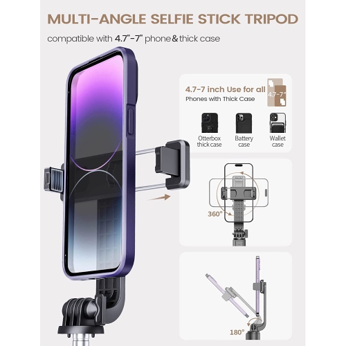 50" Selfie Stick Tripod with Remote, Portable Travel Selfie Stick Tripod, Wireless Selfie Stick Phone Tripod Stand for iPhone Samsung Android