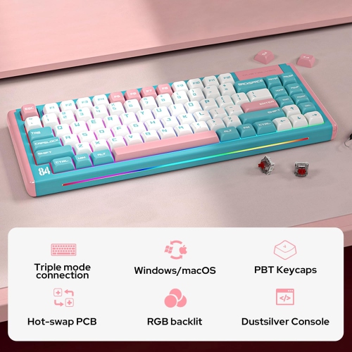DUSTSILVER Wireless Keyboard Mechanical Gaming Keyboard Hot-swappable 75% Supports Bluetooth 5.0/2.4G Wireless/USB-C Wired