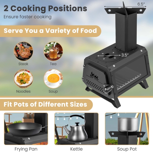 Costway Portable Wood Burning Stove Wood Camping Stove Heater with 2 Cooking Positions Patented
