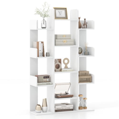 Costway Bookshelf Tree-Shaped Bookcase with 13 Storage Shelf Rustic Industrial Style