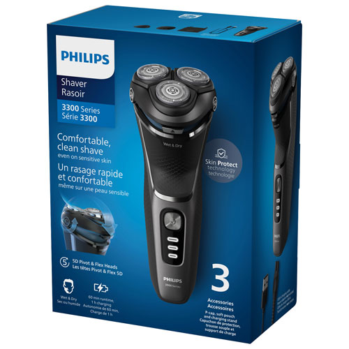Rasoir électrique sec/humide série 3300 de Philips - Noir foncé