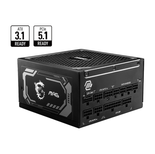 MSI MAG A1000GL PCIE5 Bloc d'alimentation, 1000&nbsp;W, PCIe 5, ATX 3,1 , entièrement modulaire, 80 plus Gold, garantie de 10 ans
