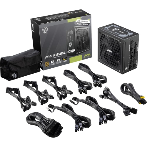 MSI MAG A1250GL PCIE5 Power Supply, 1250W, PCIE 5, ATX 3.1 , PCI-e 5.1, Fully-Modular, 80 Plus Gold, 10 Years Warranty