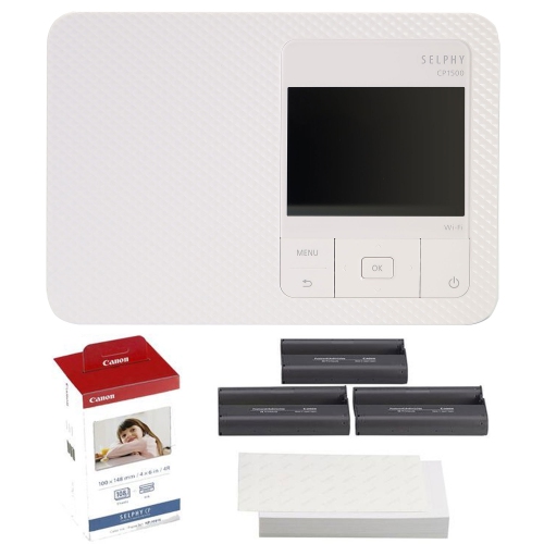 Canon SELPHY CP1500 Compact Photo Printer White with KP-108IN Paper Set 3115B001