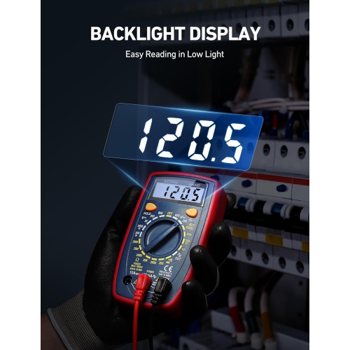 Multimeter 2000 Counts Digital Multimeter with DC AC Voltmeter and Ohm Volt Amp Tester ; Measures Voltage, Current, Resistance; Tests Live Wire,