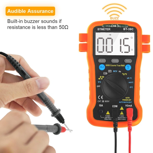 Digital Multimeter, Ammeter Volt Meter Auto Ranging TRMS 6000 Count Multi Tester Measure AC DC Voltage Current Resistance Capacitance Test Battery
