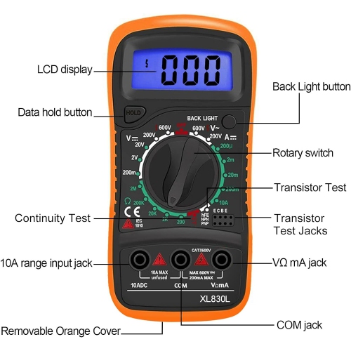 Digital Multimeter Voltmeter Battery Voltage Multi Tester AC DC Volt OHM Amp Current Meter Circuit Continuity Resistance Diode Electrical Tester with