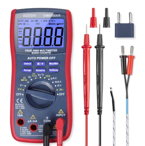 Digital Multimeter TRMS 6000 Counts Auto-Ranging Tester; Accurately Measures Voltage Current Resistance Diodes Continuity Duty-Cycle Capacitance Temp