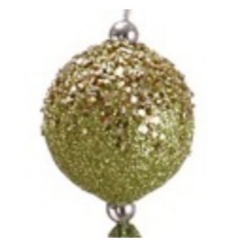 Lime Green Glitter Drenched Christmas Ball Ornament with Tassels 12"