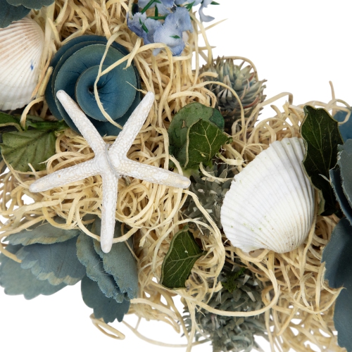 Floral Starfish and Seashells Artificial Wreath - 12"