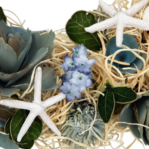 Floral Starfish and Seashells Artificial Wreath - 12"
