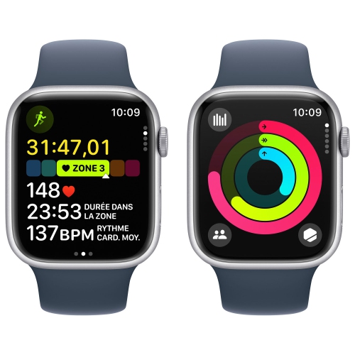 Apple Watch Series 9 (GPS) 45mm Silver Aluminium Case with Storm Blue Sport Band - Medium / Large by APPLE - Open Box condition - Image 7