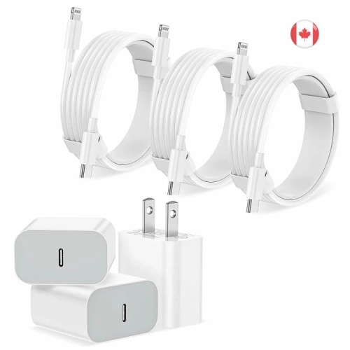 3-Pack USB-C Wall Charger Block with 6FT USB C to Lightning Cables for iPhone 14/14 Pro/14 Pro Max/13/13 Pro/12/12 Pro/12 Pro Max/11/Xs Max/XR/X -