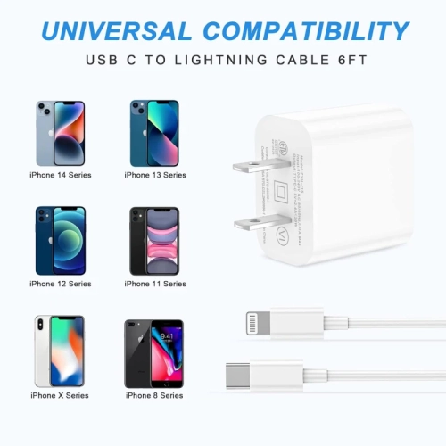 3-Pack USB-C Wall Charger Block with 6FT USB C to Lightning Cables for iPhone 14/14 Pro/14 Pro Max/13/13 Pro/12/12 Pro/12 Pro Max/11/Xs Max/XR/X -