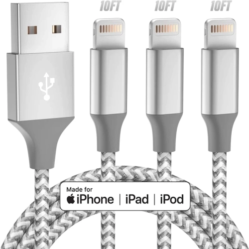 Apple MFi Certified iPhone Charger - 3-Pack 10FT Long Lightning Cable for Fast Charging & High-Speed Data Sync. Compatible with iPhone 13/12/11 Pro