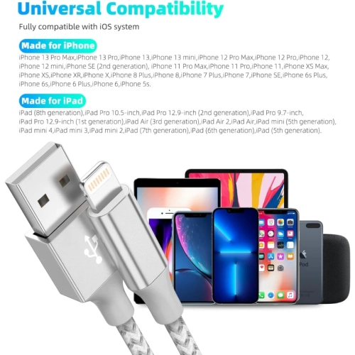 Apple MFi Certified iPhone Charger - 3-Pack 10FT Long Lightning Cable for Fast Charging & High-Speed Data Sync. Compatible with iPhone 13/12/11 Pro