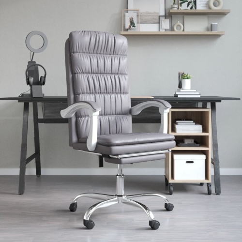 vidaXL Reclining Office Chair Grey Faux Leather
