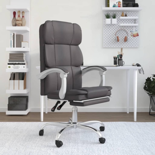 vidaXL Reclining Office Chair Grey Faux Leather