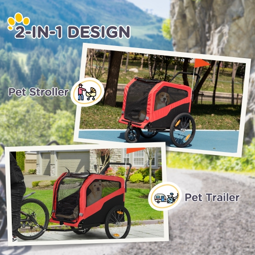 Aosom 2-in-1 Dog Bike Trailer, Pet Stroller with Hitch for Large Dogs, Quick-release Wheels, Foot Support, Pet Bicycle, Cart Wagon, Cargo Carrier for