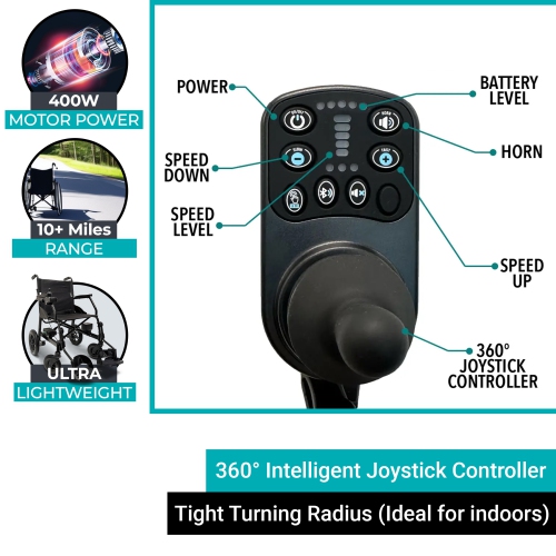 X-lite Ultra Lightweight Foldable Electric Wheelchair | Portable, Travel-Friendly | Dual Motor, 16 km Range | 360° Joystick Control | Airline