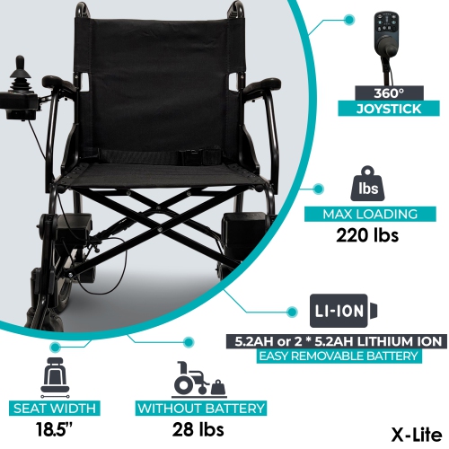 X-lite Ultra Lightweight Foldable Electric Wheelchair | Portable, Travel-Friendly | Dual Motor, 8 km Range | 360° Joystick Control | Airline Approved
