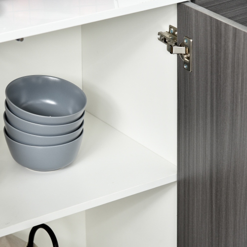 HOMCOM High Gloss Buffet Sideboard with 2 Drawers, 3 Doors and Adjustable Shelf, Kitchen Storage Cabinet with Push Open Design, Grey and White