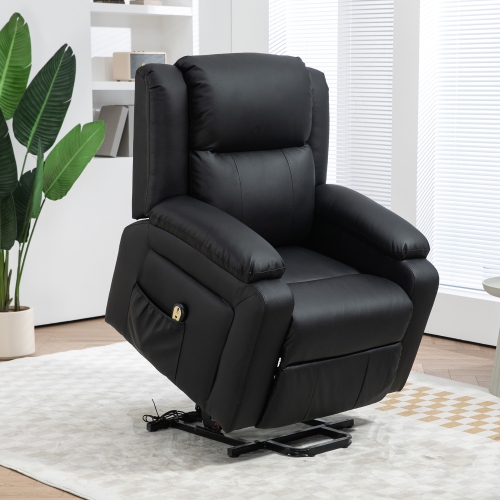 HOMCOM Power Lift Chair for Elderly, PU Leather Upholstered Electric Recliner Chair with Quick Assembly, Remote, Footrest, Side Pockets, Reclining