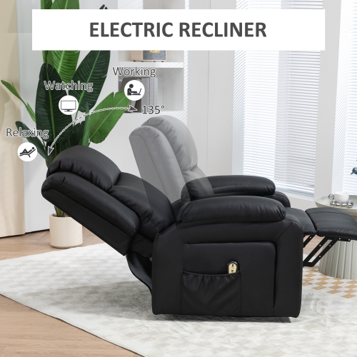 HOMCOM Power Lift Chair for Elderly, PU Leather Upholstered Electric Recliner Chair with Quick Assembly, Remote, Footrest, Side Pockets, Reclining