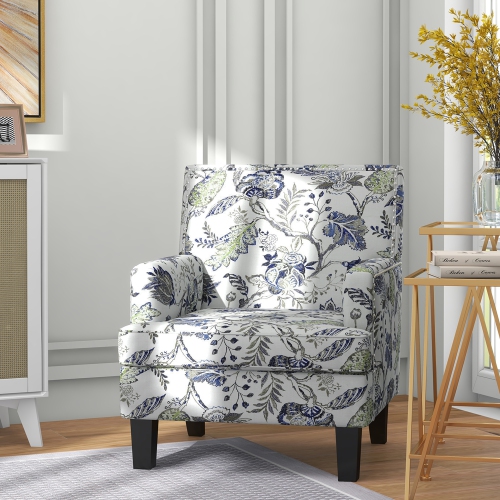 HOMCOM Mid-Century Modern Accent Chair with Floral Pattern and Nailhead Trim, Upholstered Armchair for Bedroom, Fabric Living Room Chair with Wood