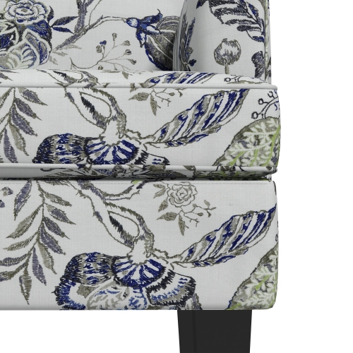 HOMCOM Mid-Century Modern Accent Chair with Floral Pattern and Nailhead Trim, Upholstered Armchair for Bedroom, Fabric Living Room Chair with Wood