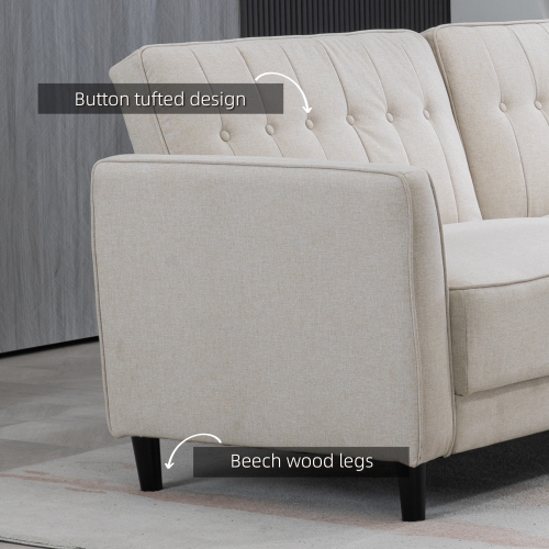 HOMCOM Convertible Sofa Bed with Adjustable Back, Button Tufted Sleeper Sofa Bed Couch with Wood Legs for Living Room, Guest Room, Apartment, Beige