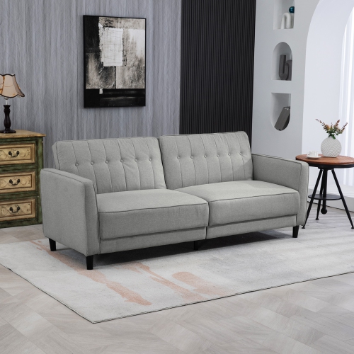 Canapé-lit convertible avec dossier réglable, canapé-lit capitonné à boutons avec pattes en bois pour le salon, la chambre, l'appartement, gris