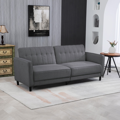 HOMCOM Convertible Sofa Bed with Adjustable Back, Button Tufted Sleeper Sofa Bed Couch with Wood Legs for Living Room, Guest Room, Apartment,