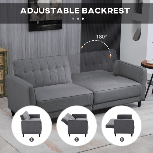 HOMCOM Convertible Sofa Bed with Adjustable Back, Button Tufted Sleeper Sofa Bed Couch with Wood Legs for Living Room, Guest Room, Apartment,