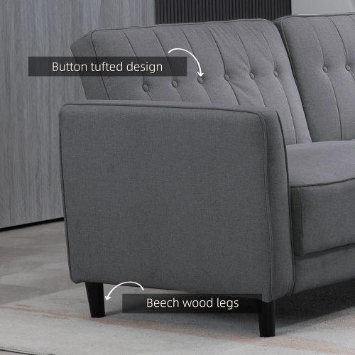 HOMCOM Convertible Sofa Bed with Adjustable Back, Button Tufted Sleeper Sofa Bed Couch with Wood Legs for Living Room, Guest Room, Apartment,