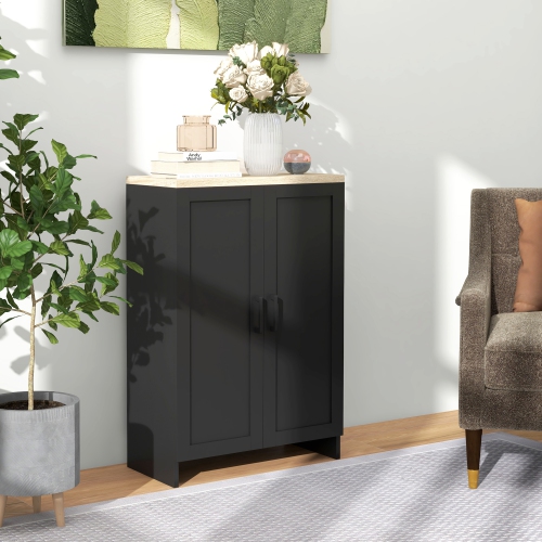 HOMCOM Modern Buffet Cabinet with Storage, 24" Narrow Sideboard, Kitchen Storage Cabinet with 2 Shaker Doors and Adjustable Shelf, Black