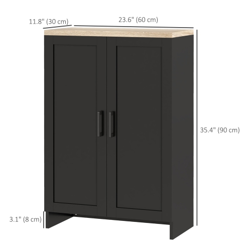 HOMCOM Modern Buffet Cabinet with Storage, 24" Narrow Sideboard, Kitchen Storage Cabinet with 2 Shaker Doors and Adjustable Shelf, Black