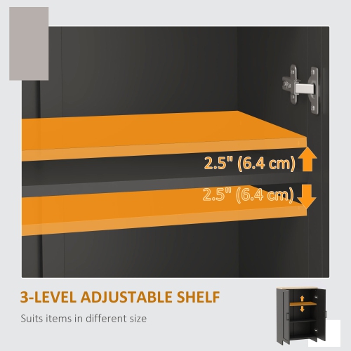 HOMCOM Modern Buffet Cabinet with Storage, 24" Narrow Sideboard, Kitchen Storage Cabinet with 2 Shaker Doors and Adjustable Shelf, Black